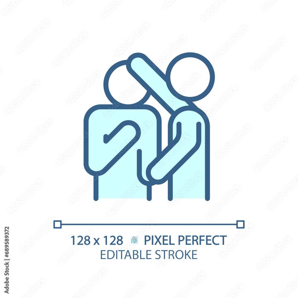2D pixel perfect editable blue empathy icon, isolated monochromatic vector, thin line illustration representing psychology. 2D pixel perfect editable blue empathy icon, isolated monochromatic vector, thin line illustration representing psychology.