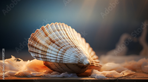 Nature's Mosaic: Unveiling the Kaleidoscope of Seashells in Close Up on a Sun-Kissed Sandy Beach, Küstenzauber Muschel im Sand, sea shell on black background, Seashell on beach at golden hour