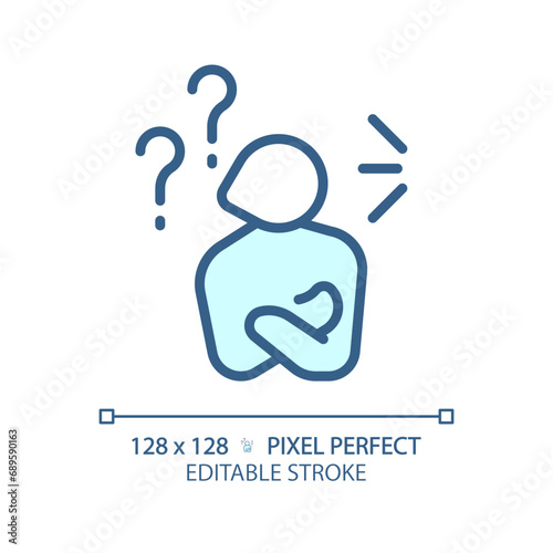 2D pixel perfect editable blue ignoring icon, isolated monochromatic vector, thin line illustration representing psychology.