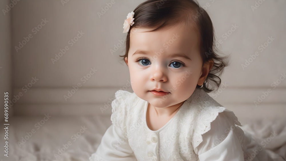 portrait of a little child white background, innocent  cute baby photo