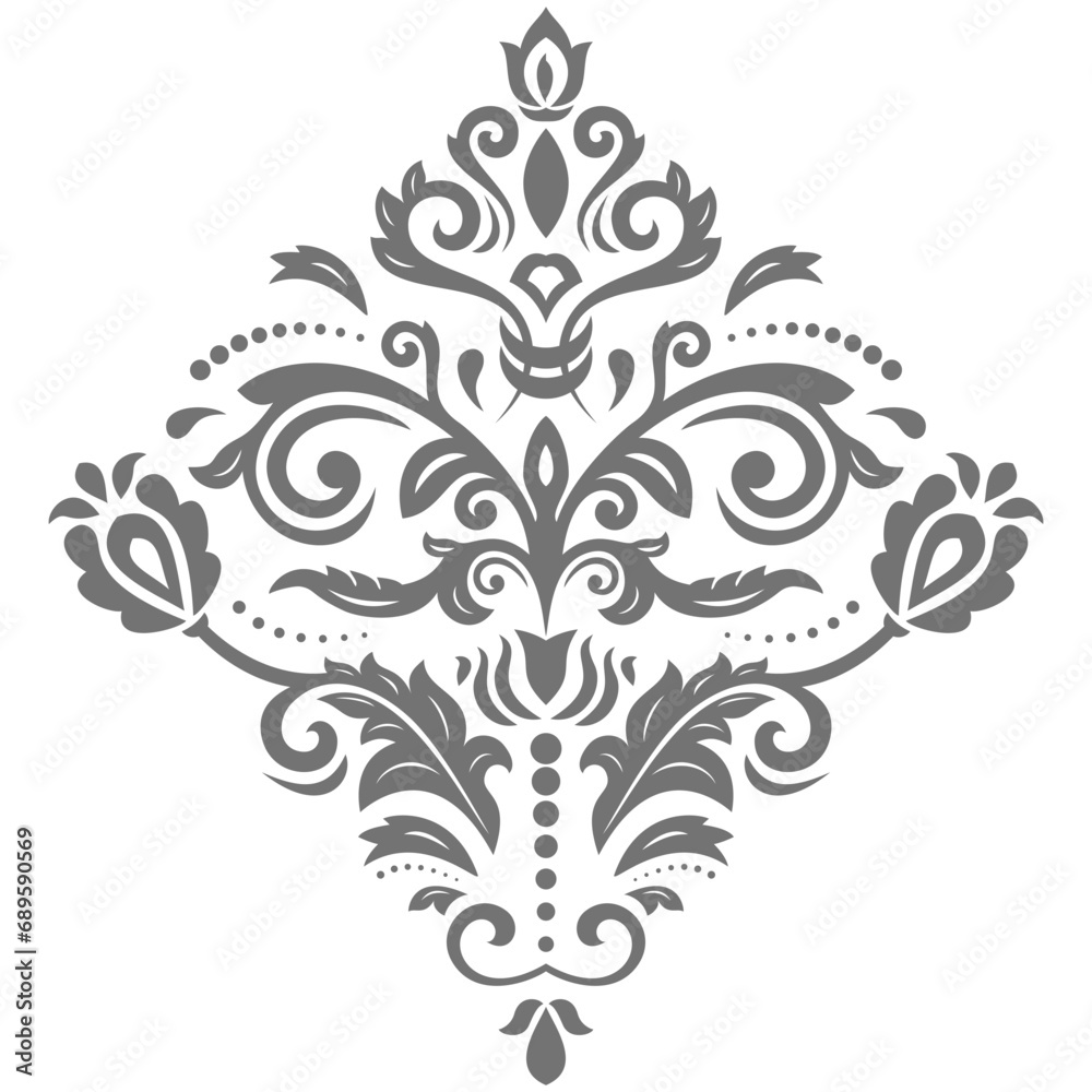 Elegant vintage vector silver ornament in classic style. Abstract traditional ornament with oriental elements. Classic vintage pattern