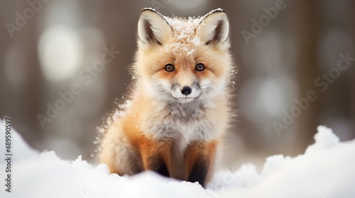Adorable Red Fox Seated in the Snow Exuding Cuteness © Flowstudio