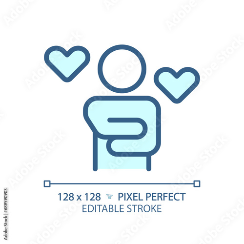 2D pixel perfect editable blue self care icon, isolated monochromatic vector, thin line illustration representing psychology.