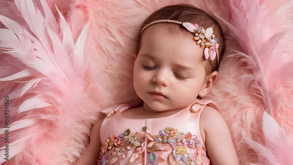 portrait of a new born girl in feathers portrait of a new born girl in feathers