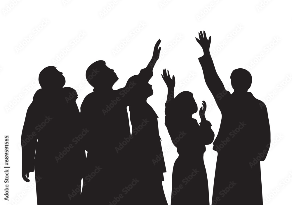 Silhouettes of people worshiping God vector