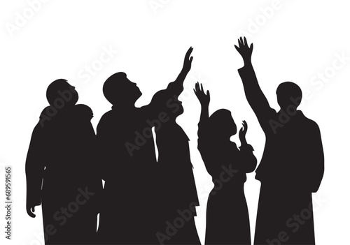 Silhouettes of people worshiping God vector