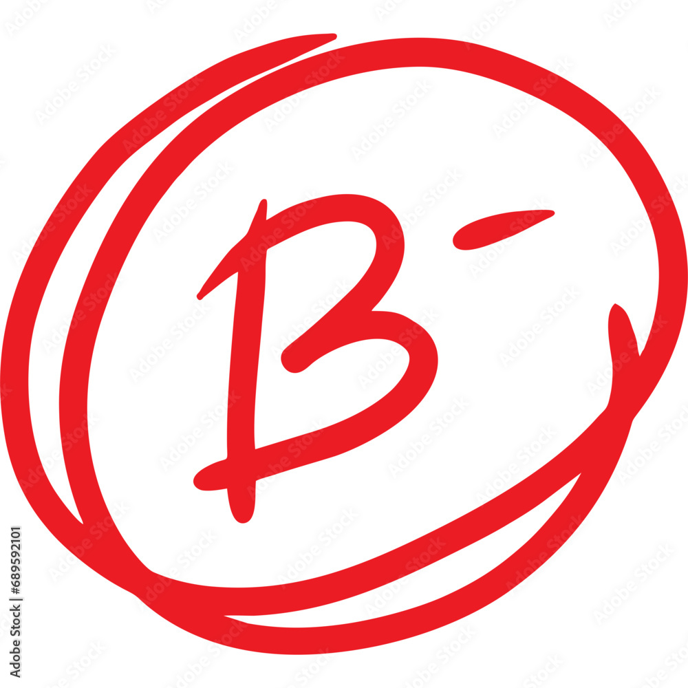 Grade result B minus. Test exam mark report vector illustration. Grade result B minus. Test exam mark report vector illustration.