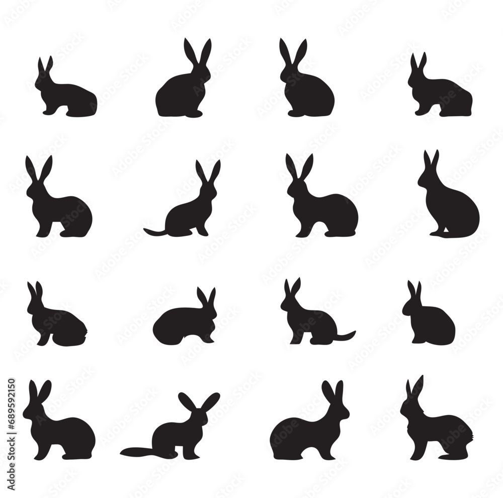 Set of silhouettes of rabbits