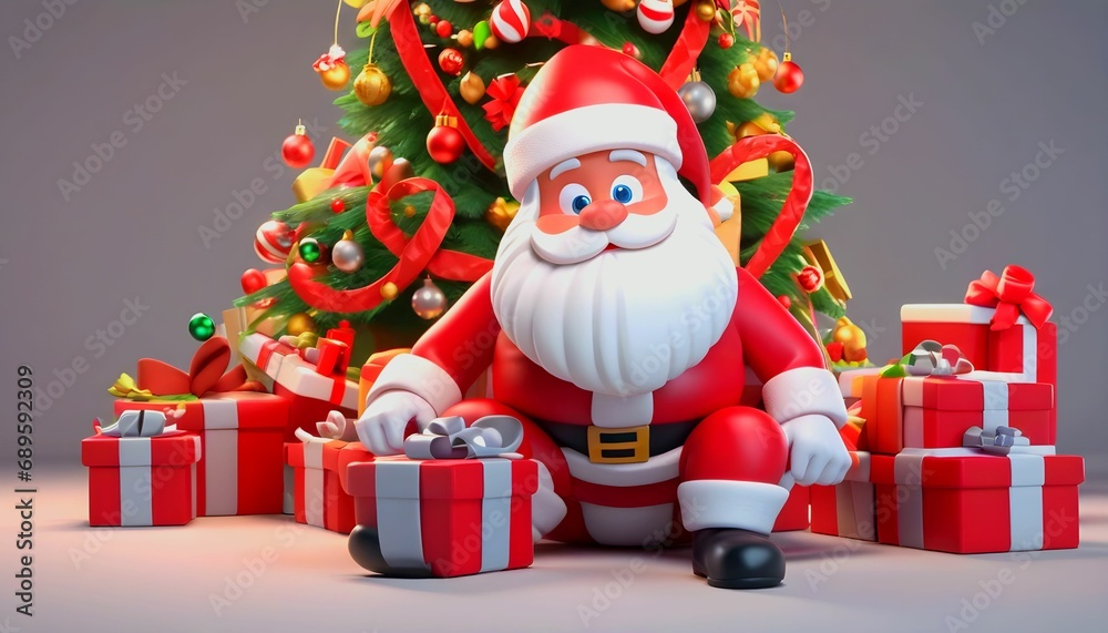 Happy Santa Claus, Happy New Year, Merry Christmas greetings on christmas sitting at table.Generative AI Happy Santa Claus, Happy New Year, Merry Christmas greetings on christmas sitting at table.Generative AI