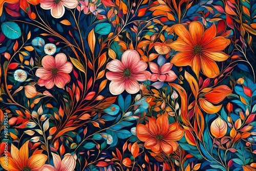 colorfully painting of the flowers in yellow orange and colorful design abstract background 