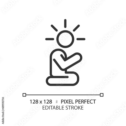 2D pixel perfect editable black relief icon, isolated simple vector, thin line illustration representing psychology.