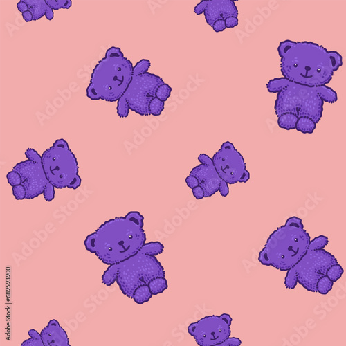Teddy Bear pattern cartoon style with pastel background color, adorable, cute, and funny