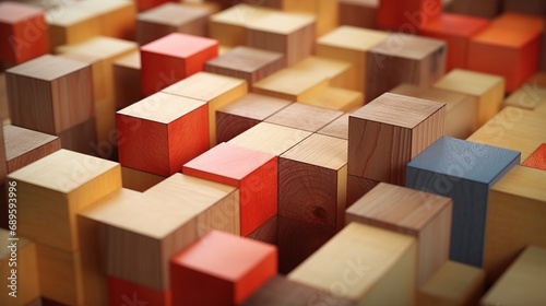 vibrant wooden puzzle pieces surrounding geometric block - corporate logic, decision dilemmas, and strategic objectives - 4k high-detail image © Ashi