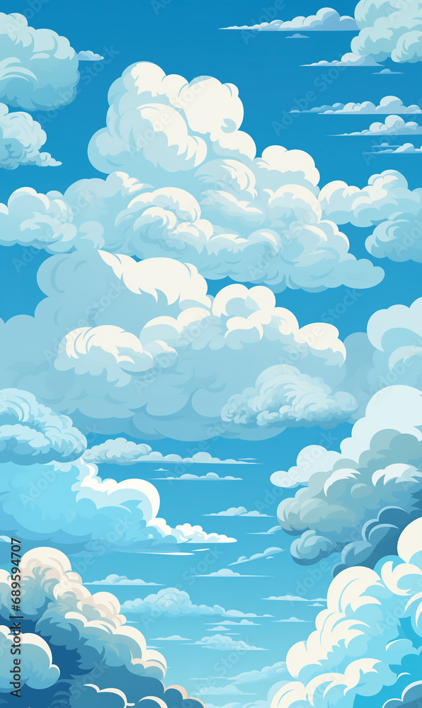 Blue sky with clouds. Illustration comic style.