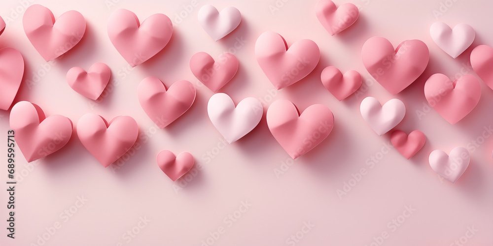 Pink heart shapes on a pink background, banner for valentine. 3D Illustration. Pink heart shapes on a pink background, banner for valentine. 3D Illustration.