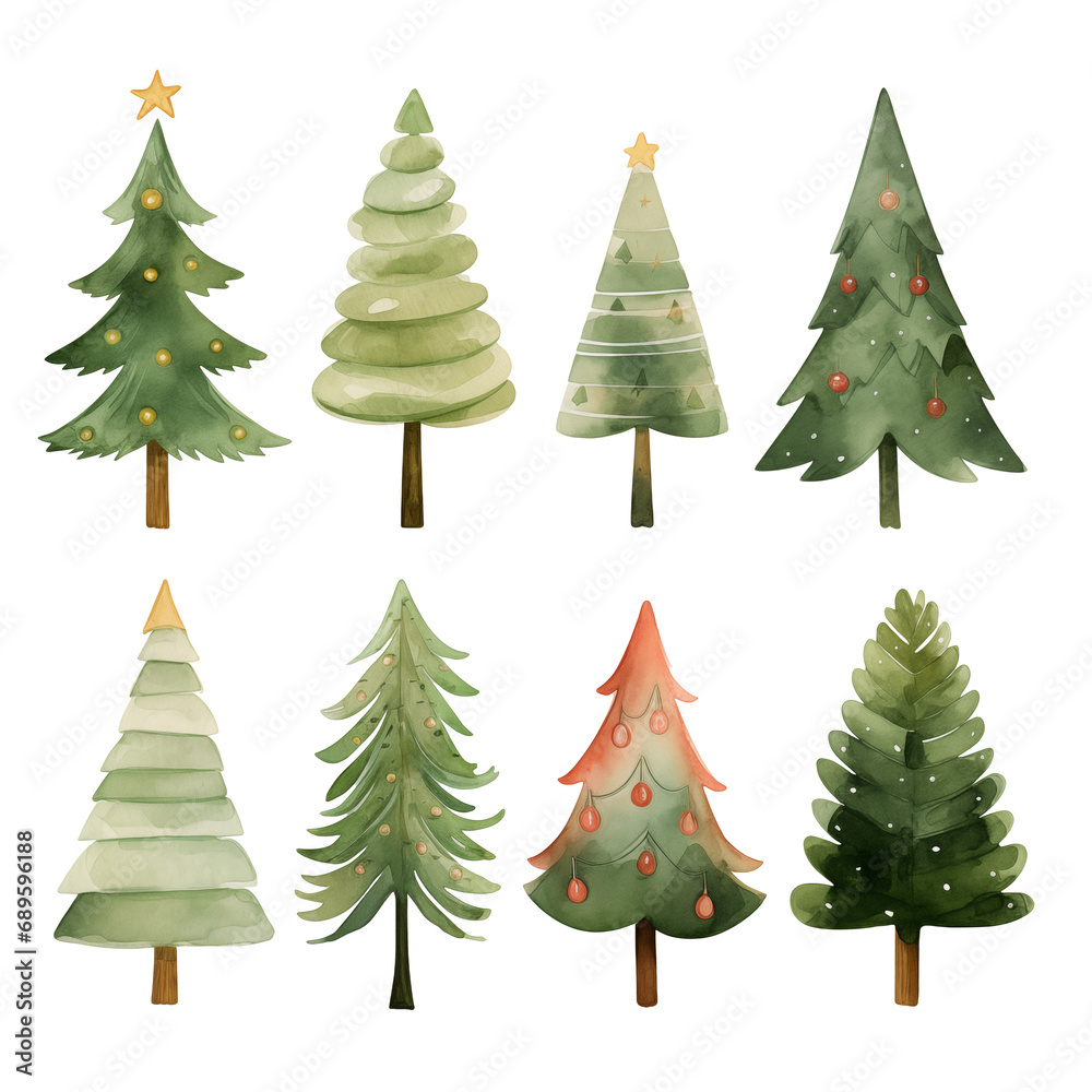 Fototapeta premium cute watercolor xmas trees png