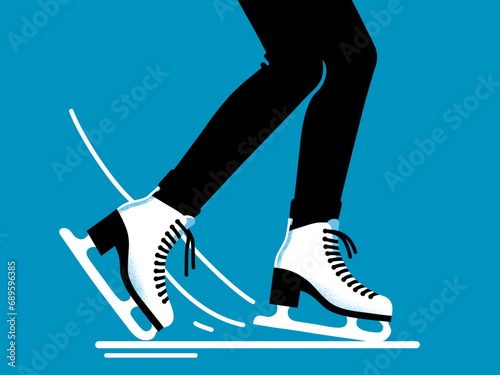 Ice skates slides ice skating on rink figure skating winter sport active leisure activity vector illustration