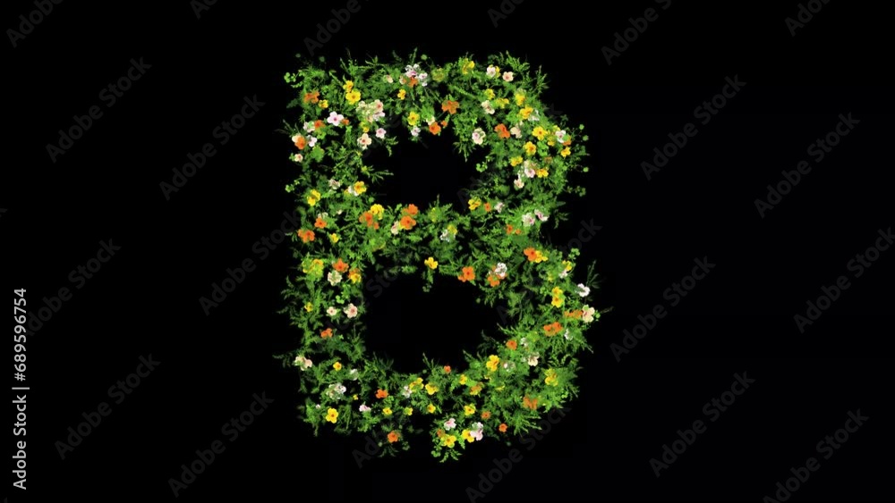English alphabet B with grass and colorful flowers on plain black background English alphabet B with grass and colorful flowers on plain black background