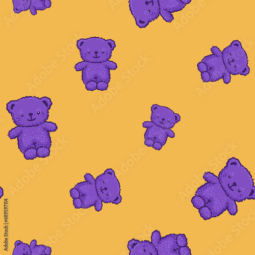 Teddy Bear pattern cartoon style with pastel background color, adorable, cute, and funny