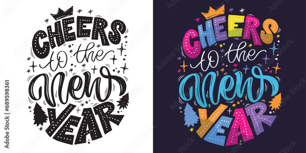 2024. New year holiday greeting card. Merry Christmas and happy new year - cute postcard.  Lettering label for poster, banner, web, sale, t-shirt design. 