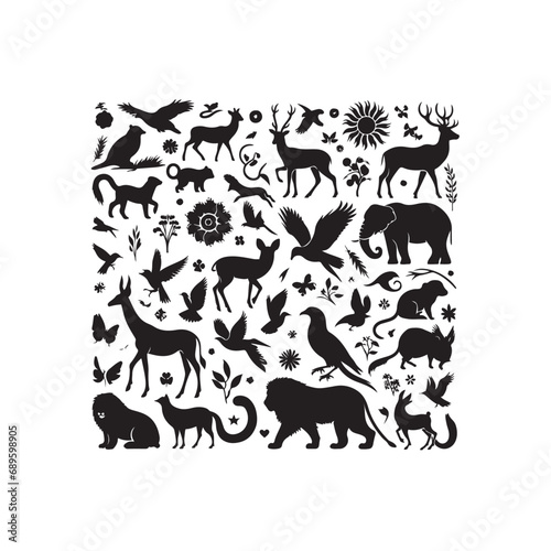 Animal Silhouette: Enigmatic Beings of the Tundra in Subdued Night Hues Black Vector Animals Silhouette 
