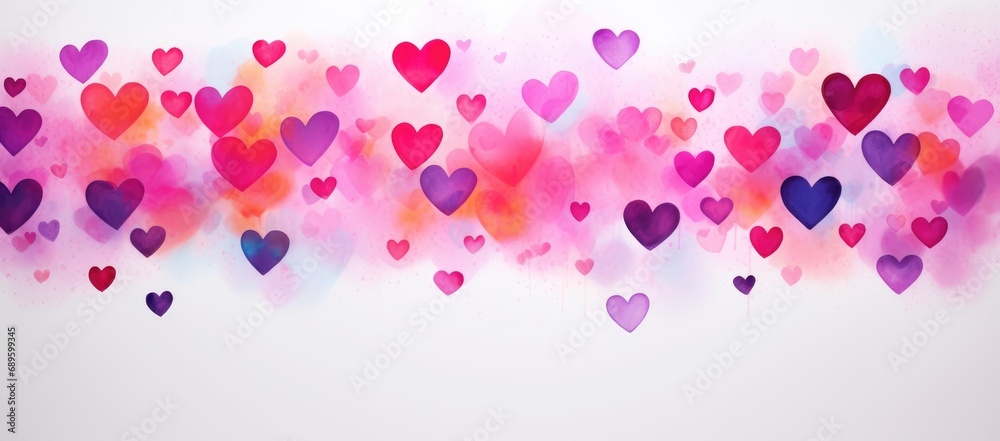 Valentine's day banner with bokeh hearts in pink shades in different sizes. Blank space, romantic background, digital illustration Valentine's day banner with bokeh hearts in pink shades in different sizes. Blank space, romantic background, digital illustration