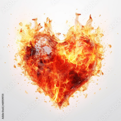 A heart-shaped formation created by dancing flames, flickering with warmth and energy, symbolizing passion, vitality, and the intense fervor of love within its fiery display.