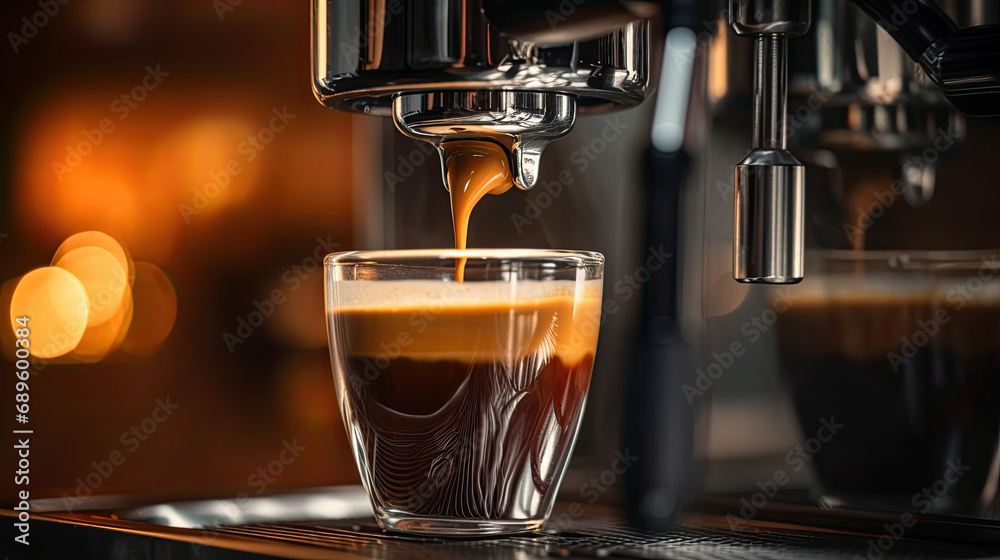 Espresso Extraction Closeup. Coffee Machines
