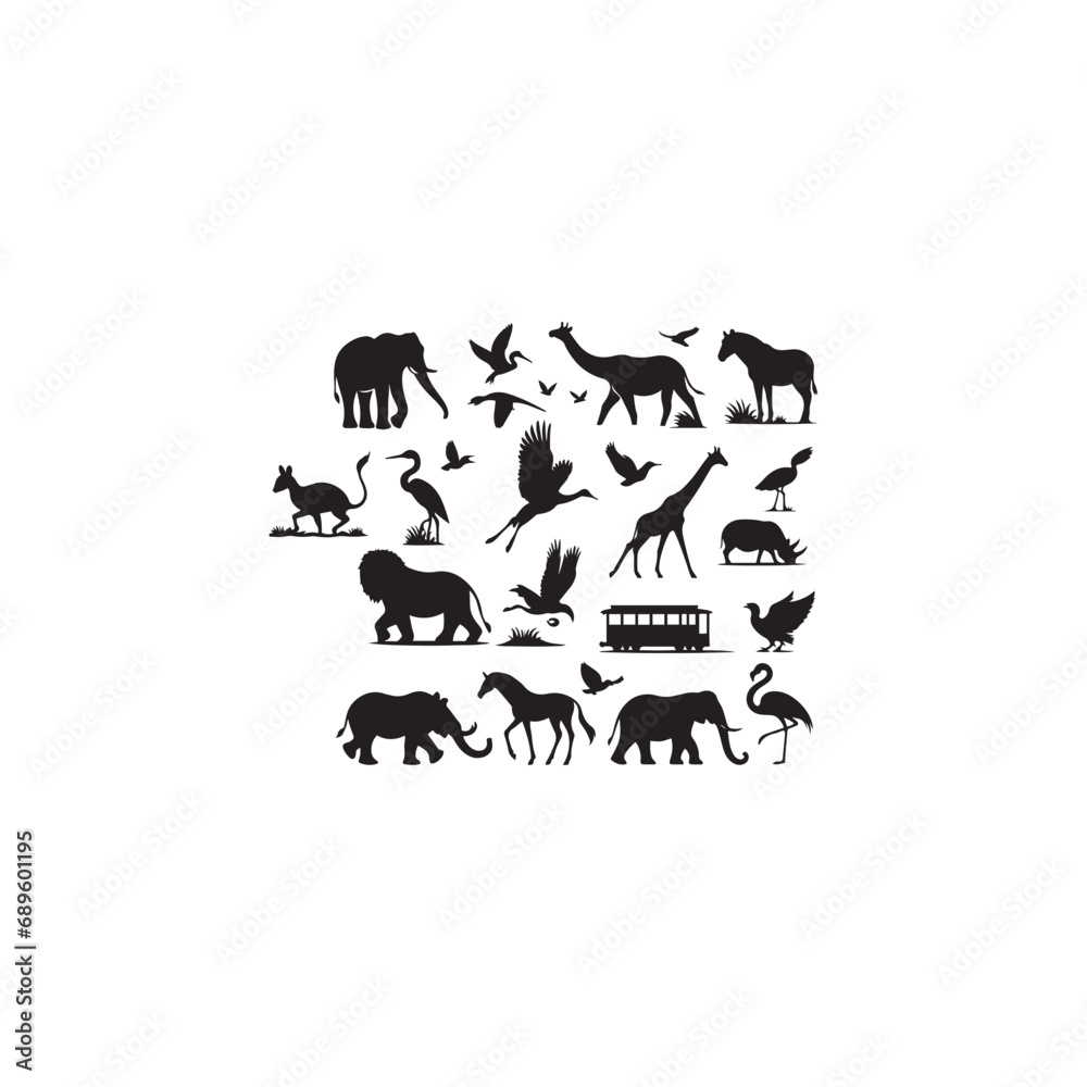 Animal Silhouette: Creatures of the Twilight Forest in Elegant Black Vector Animals Silhouette
