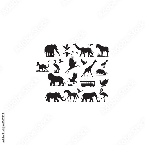 Animal Silhouette: Creatures of the Twilight Forest in Elegant Black Vector Animals Silhouette 