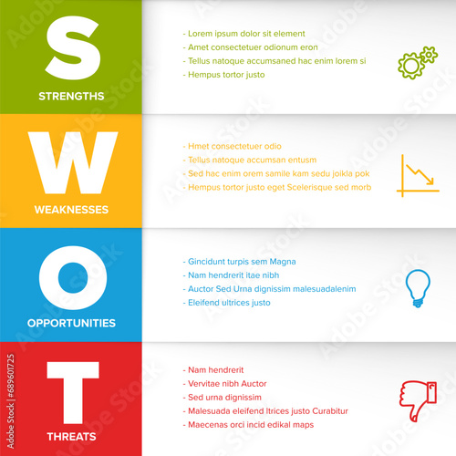 Color SWOT diagram schema template for your analysis