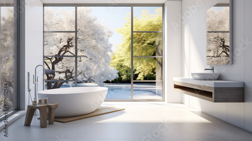 Luxury white modern bathroom with window