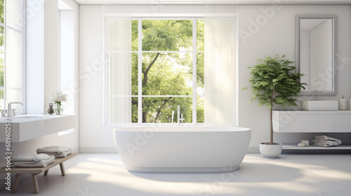 Luxury white modern bathroom with window © Rimsha