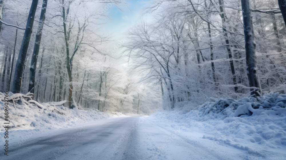 Winter Road. Snowy Landscape Journey