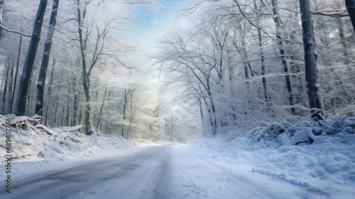 Winter Road. Snowy Landscape Journey © aznur