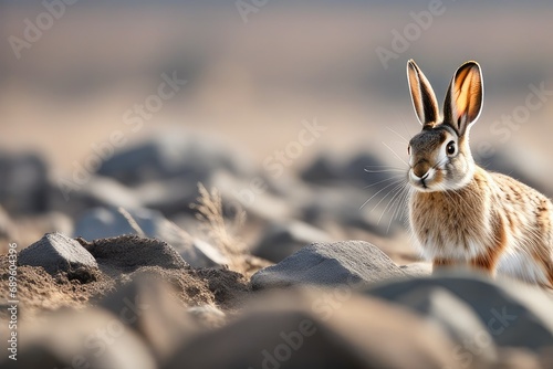 a high quality stock photograph of a single hare rabbit full body isolated on a white background photo
