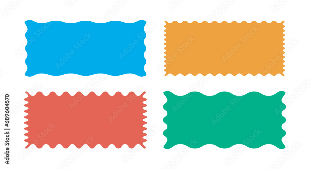 Zigzag edge rectangle shapes collection. Colorful Jagged sticker or stamp set with wavy edges - obrazy, fototapety, plakaty 