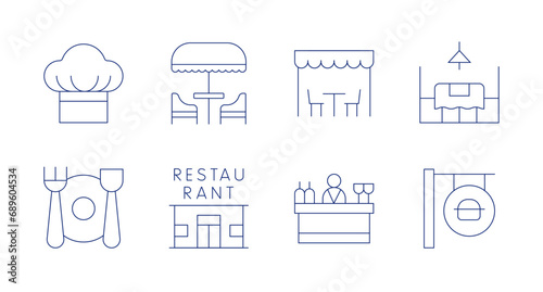 Restaurant icons. Editable stroke. Containing rest area, bar, dinner, chef, restaurant, outdoor.