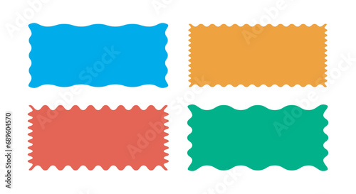 Zigzag edge rectangle shapes collection. Colorful Jagged sticker or stamp set with wavy edges photo