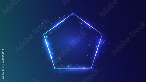 Neon frame in pentagon form with shining effects and sparkles