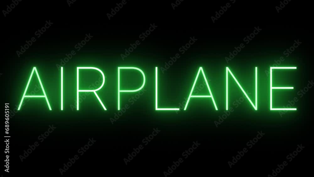 Flickering neon green glowing airplane sign animated black background Flickering neon green glowing airplane sign animated black background