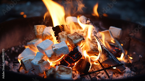 Roasting and cooking marshmallow on a fire