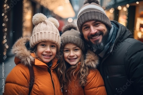 Happy family having fun during their winter vacation.