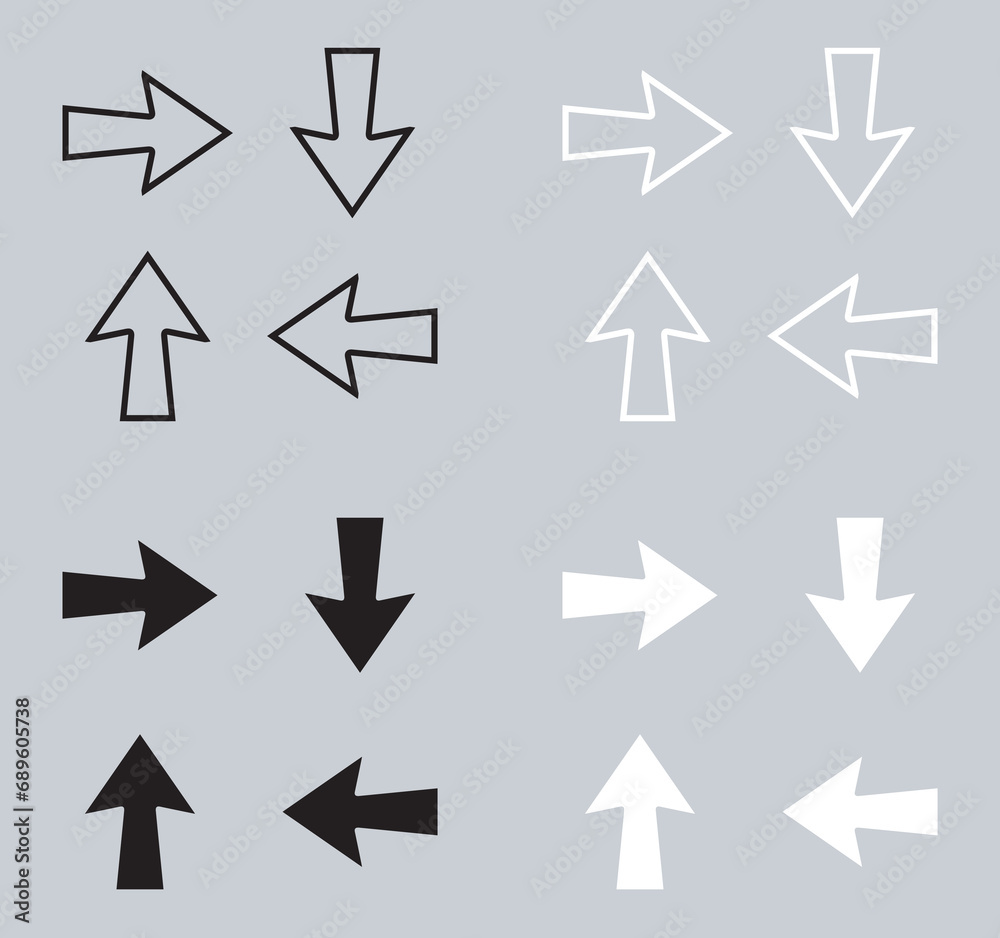 Set of Arrows in different directions icon. Four Arrows icon sign symbol in trendy flat style. Recycling vector icon illustration isolated on gray background Set of Arrows in different directions icon. Four Arrows icon sign symbol in trendy flat style. Recycling vector icon illustration isolated on gray background