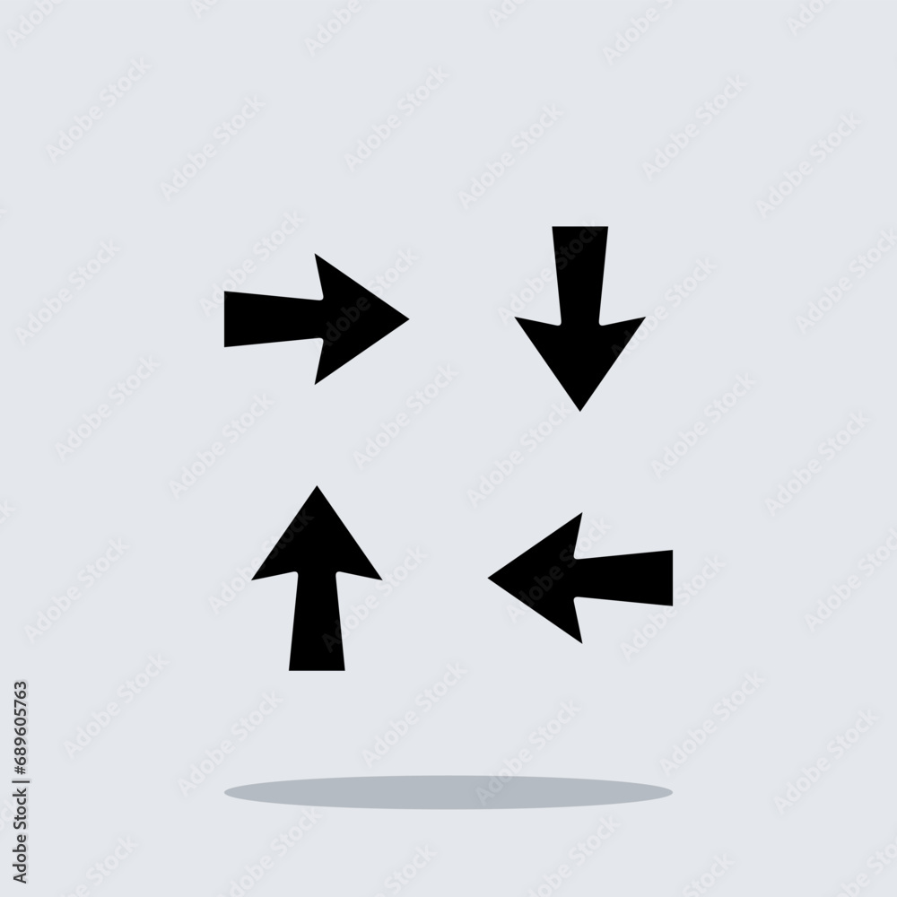 Arrows in different directions icon vector. Four Arrows icon sign symbol vector. Recycling vector icon illustration isolated on gray background Arrows in different directions icon vector. Four Arrows icon sign symbol vector. Recycling vector icon illustration isolated on gray background