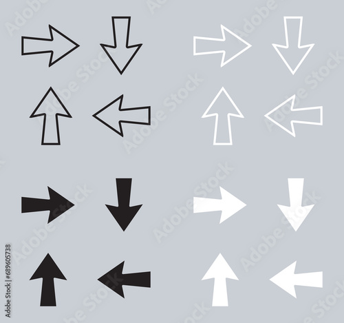 Set of Arrows in different directions icon. Four Arrows icon sign symbol in trendy flat style. Recycling vector icon illustration isolated on gray background