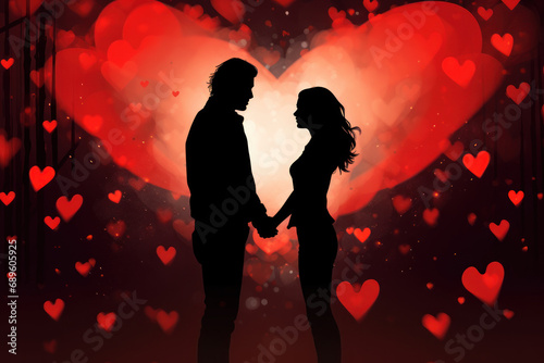 Valentine card with silhouettes of man and woman facing each other