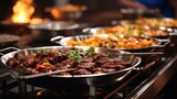 Buffet Food with Meat on a Table at restaurant, Catering food party.