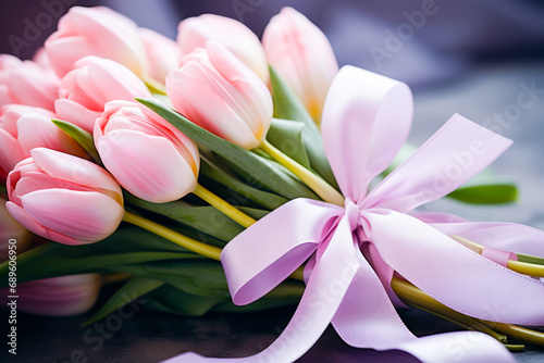 Soft Pink Tulips Tied with a Satin Ribbon