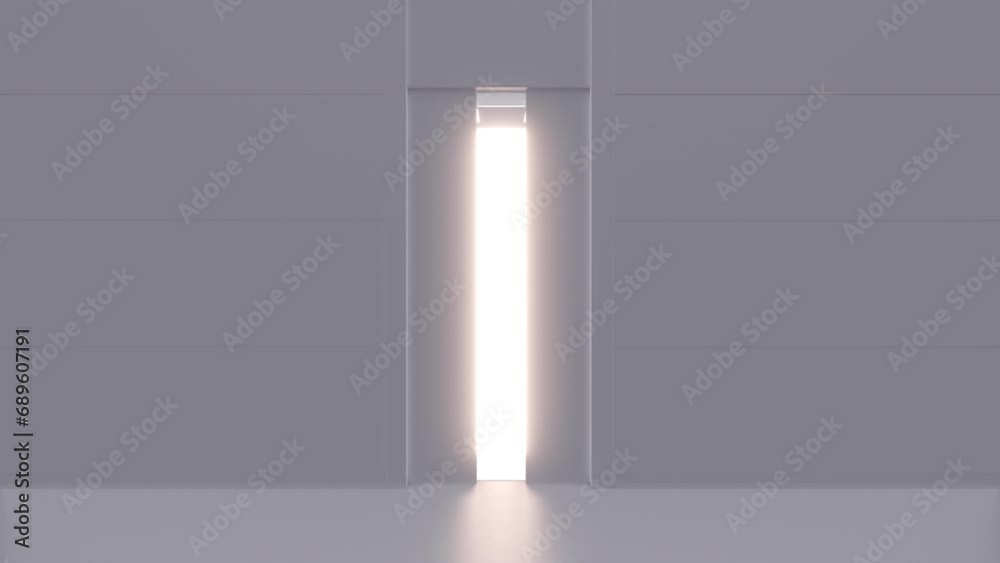 Opening elevator metal doors in white clean interior hall office or house. Realistic 3d animation. Opening elevator metal doors in white clean interior hall office or house. Realistic 3d animation.
